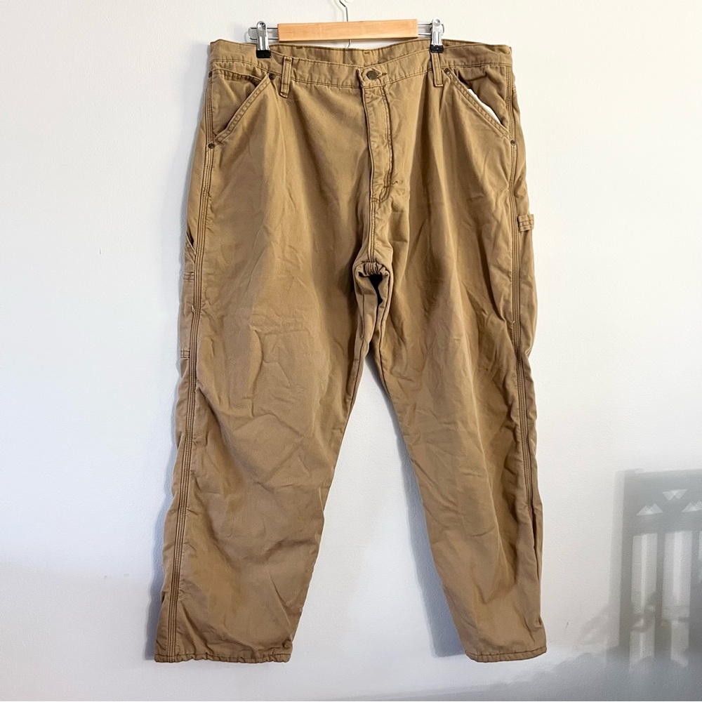 Wrangler Fleece Lined Carpenter Pants in Khaki Authentic Workwear Warm 40x30
